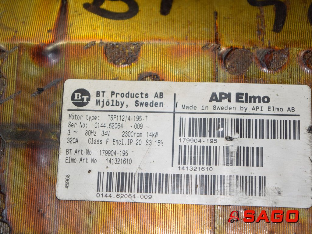Silniki elektryczne i części do silników - Typ: BT API ELMO TSP112/4-195-T Ser.No. 0144.62064-009 80Hz  34V 2300rpm 14kw 320A