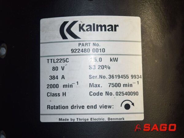Kalmar Silniki elektryczne i części do silników - Typ: 922480.0010 TTL225C BAUMANN  K0A04C02 80V 384A 2000min ClassH  25Kw  Max.7500 min