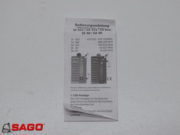 Elektryka - Typ: Handsender Typen SF433/SA434/SA868 SF40/SA40 ANASONIC. 0682