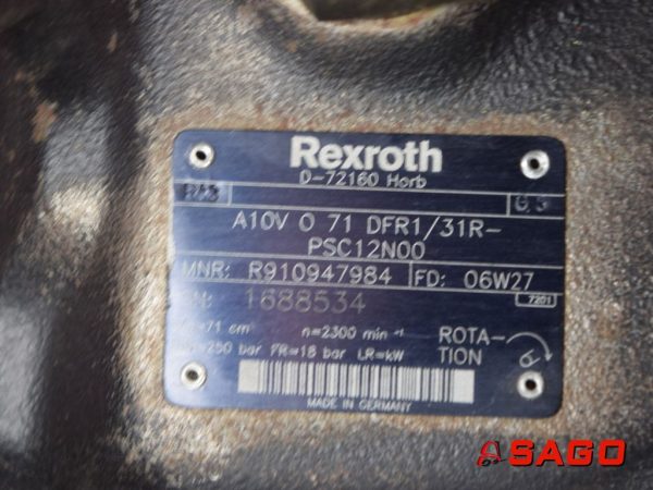 Hydraulika - Typ: Rexroth A10V 0 71 DFR1/31R- PSC12N00 11905000 MSN 1688534 R910947984 06W27
