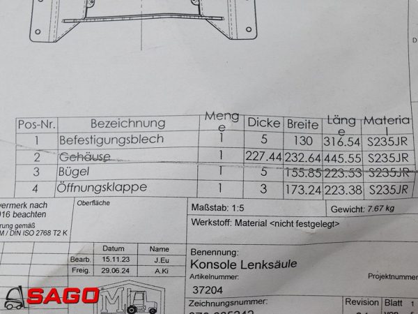 siedzenia i zadaszenia - Typ: RMF Konsole Lenksäule 37204