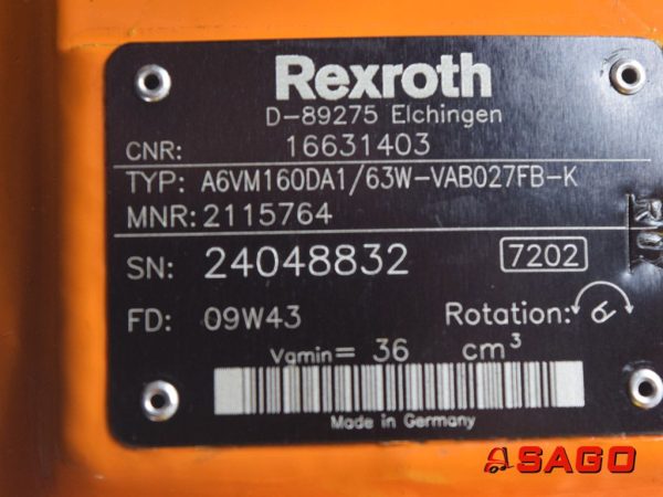 Hydraulika - Typ: 06-12008 Verstellmotor REXROTH D-89875 16631403 A6VM160DA1/63W-VAB027FB-K 2115764 24048832
